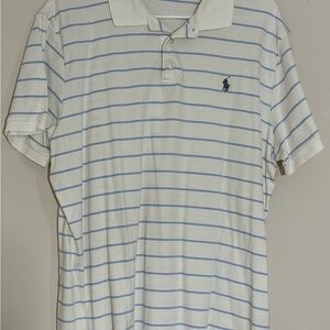 Polo Ralph Lauren Shirt Mens Size XL TG Striped White Blue Short Sleeve Slim Fit